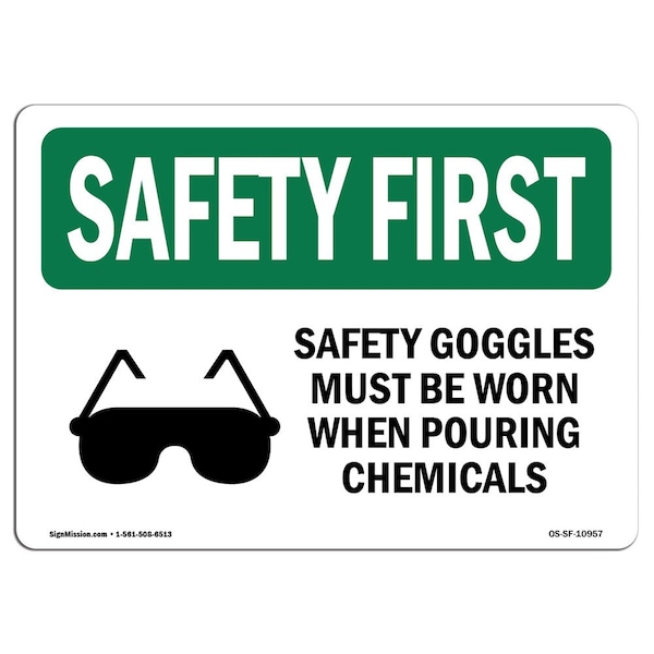 OSHA Sign, Goggles Must Worn W/ Symbol, 18in X 12in Decal, 18" W, 12" H, Landscape
